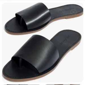 Madewell Size 9.5 The Boardwalk Post Slide Sandal in Black Leather Womens NWT